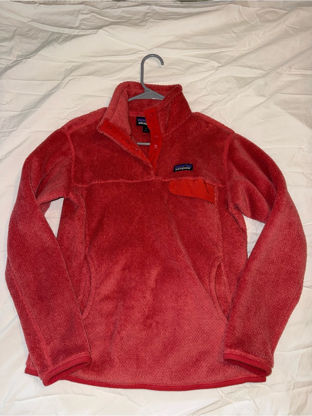 Patagonia Pink/Red Snap-Up Fleece Sweater